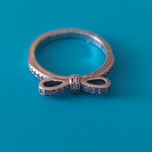 Pandora Silver Bow Ring with Sparkling Accents